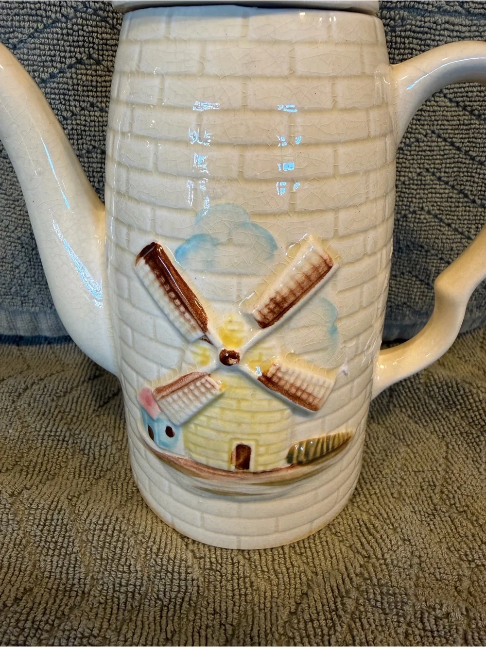 Ceramic White Windmill Teapot - Decorative Home Kitchen Pitcher